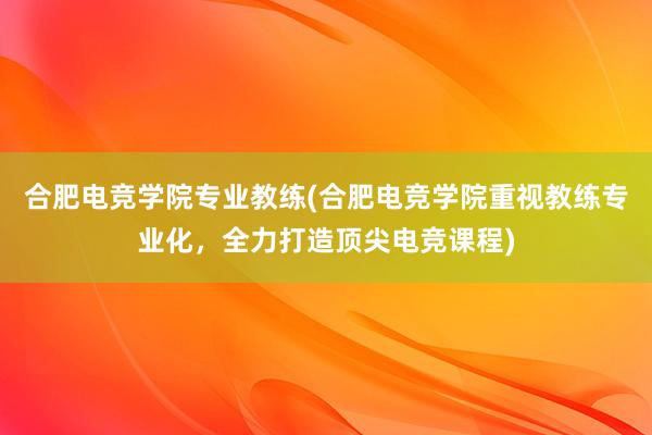 合肥电竞学院专业教练(合肥电竞学院重视教练专业化，全力打造顶尖电竞课程)