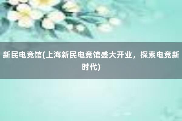 新民电竞馆(上海新民电竞馆盛大开业，探索电竞新时代)