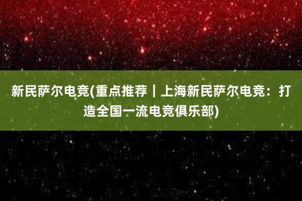 新民萨尔电竞(重点推荐｜上海新民萨尔电竞：打造全国一流电竞俱乐部)