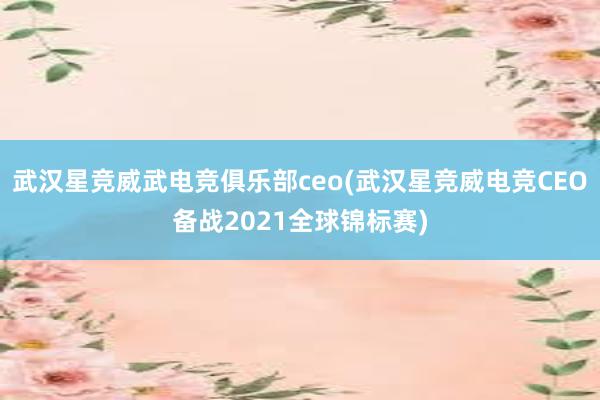 武汉星竞威武电竞俱乐部ceo(武汉星竞威电竞CEO备战2021全球锦标赛)