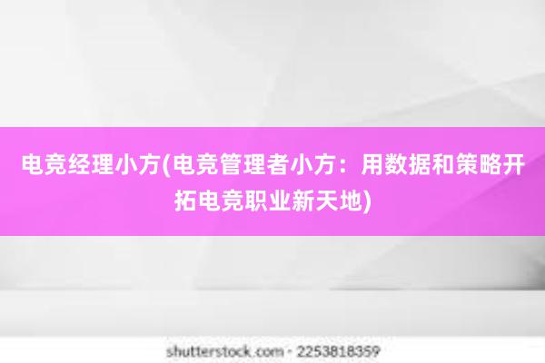 电竞经理小方(电竞管理者小方：用数据和策略开拓电竞职业新天地)