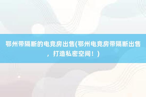 鄂州带隔断的电竞房出售(鄂州电竞房带隔断出售，打造私密空间！)