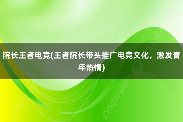 院长王者电竞(王者院长带头推广电竞文化，激发青年热情)